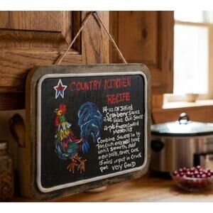 Hand-made Wall Sign Country Kitchen Recipe w/Recipe, Rooster and Battery Light